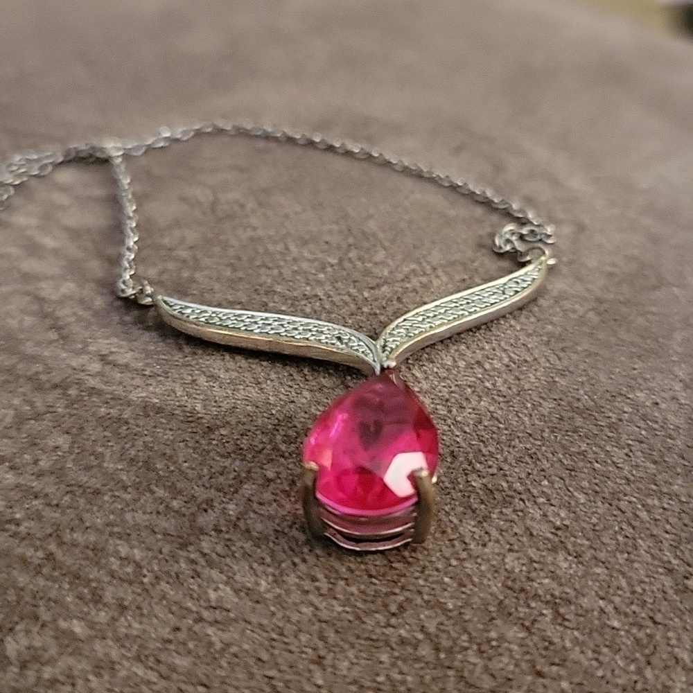 5/$25 VTG Pink Crystal Lavalier Teardrop Pendant Chain Necklace - Picture 4 of 8